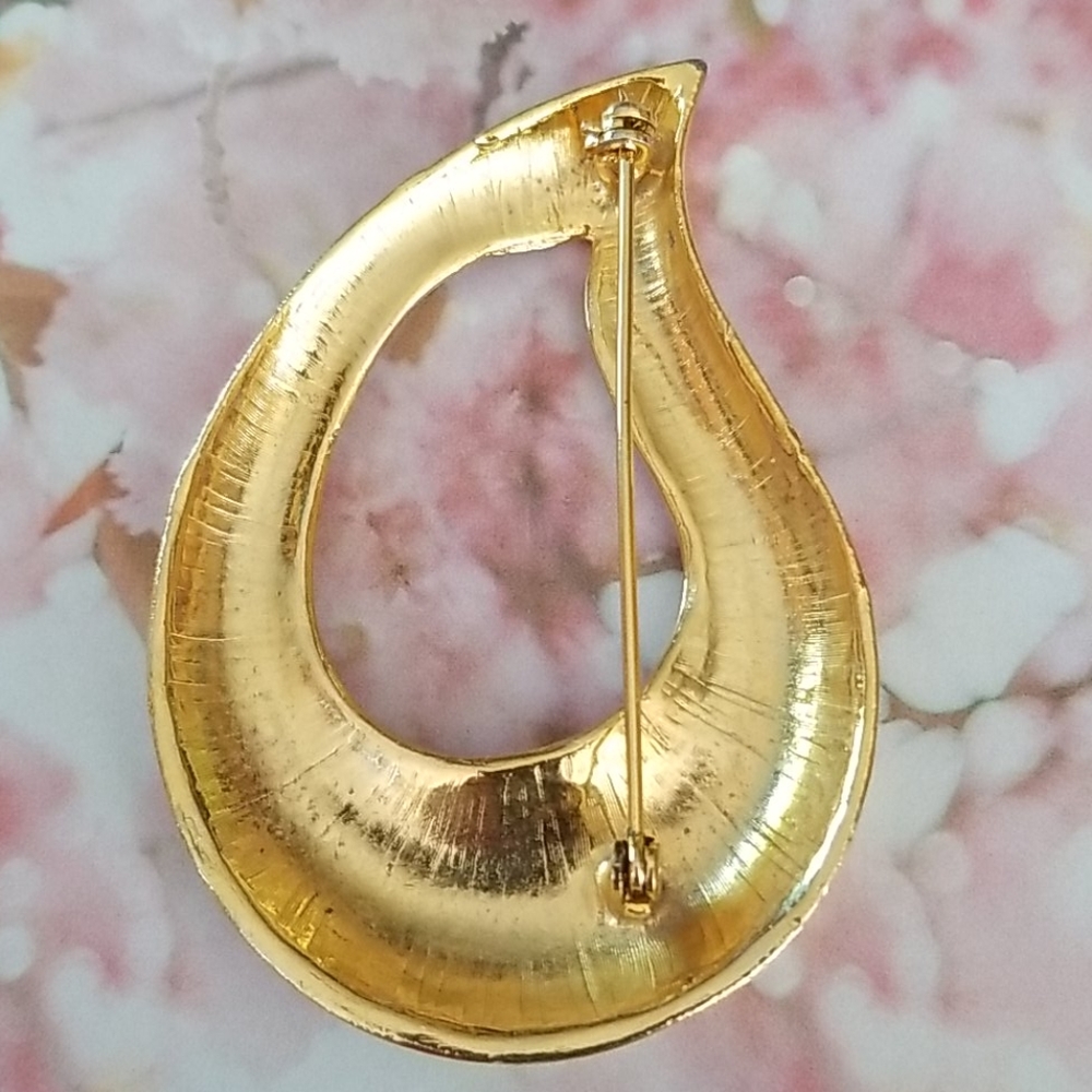 Vintage Mid Century Goldtone Teardrop Brooch Pin - Picture 10 of 11